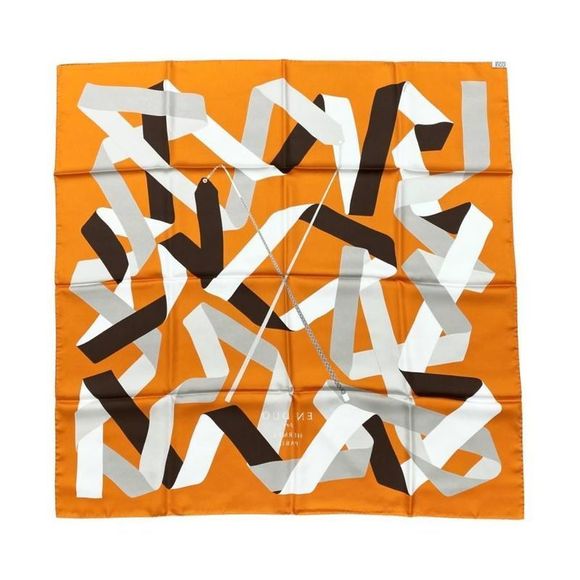 Hermes Silk Scarf Carre 90 EN DUO PAR Orange White Hermes - Picture 2 of 8